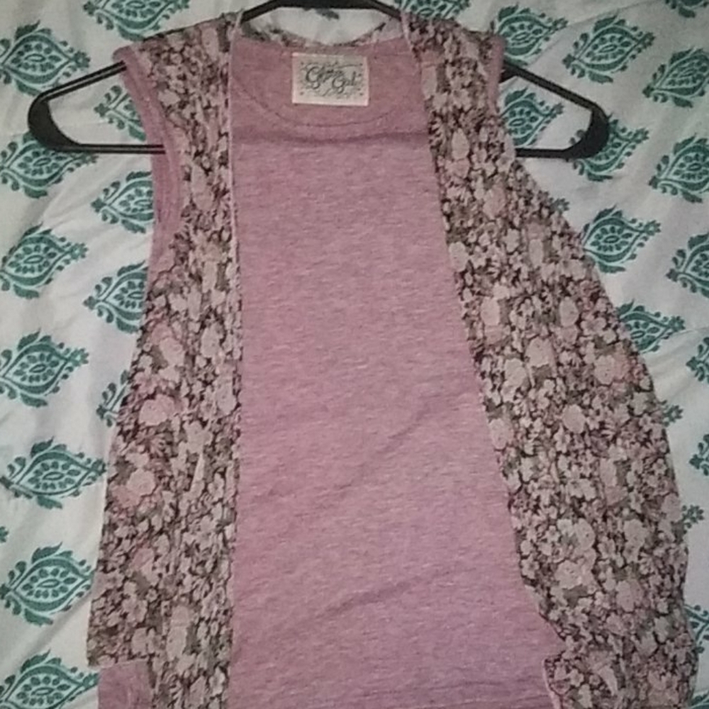 A soft rose tank top with a flower vest.